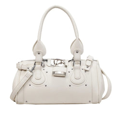 Satchel Lock Detail Leather Handbag