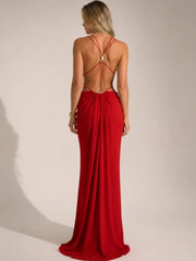 Halter Neck Chain Strap Cut Out Draped Maxi Dress