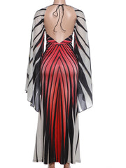 Stripe Design Batwing Sleeve Maxi Dress