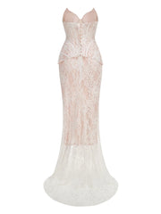 White Lace Corset Top and Maxi Skirt Set