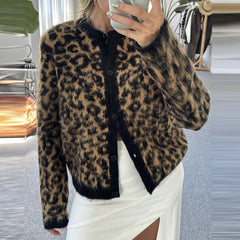 Knitted Long Sleeve Leopard Print Sweater