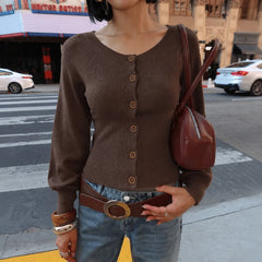 Ribbed puff sleeve button knit coat