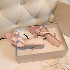 Bow Accent Heeled Slide Sandals