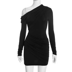 One-Shoulder Ruched Detail Mini Dress