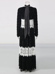 Blace Lace Patchwork Lantern Sleeve Maxi Dress