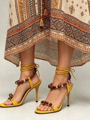 Beaded Ankle Strap Stiletto Sandals