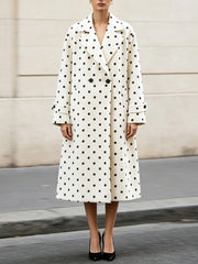 White Polka Dot Lapel Collar Coat