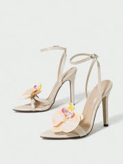 Orchid Applique Stiletto Heel Sandals
