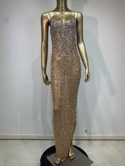 Rhinestone Mesh Embellished Spaghetti Strap Maxi Dress