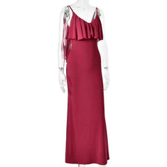 V-Neck Ruffle Overlay Column Maxi Dress