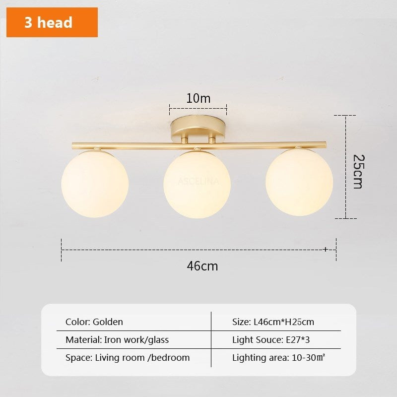 LED Glass Ceiling Light White Ball Creative Golden Lamp