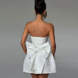 Women Open Shoulder Wrap Bow Sleeveless Mini Dress