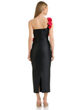 Women's Black One Shoulder 3D Flower Elegant Dress