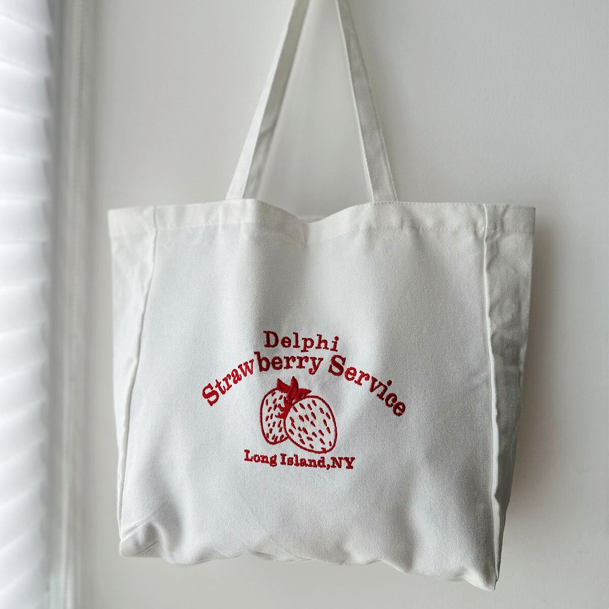 Strawberry Service Embroidered Cotton Fabric Tote Bag