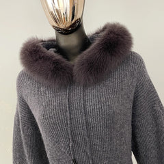 cozy winter knitwear dress with fur trim