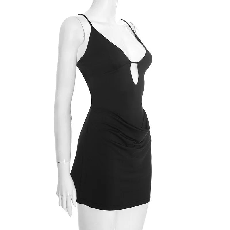 Black dress on a mannequin against a white background