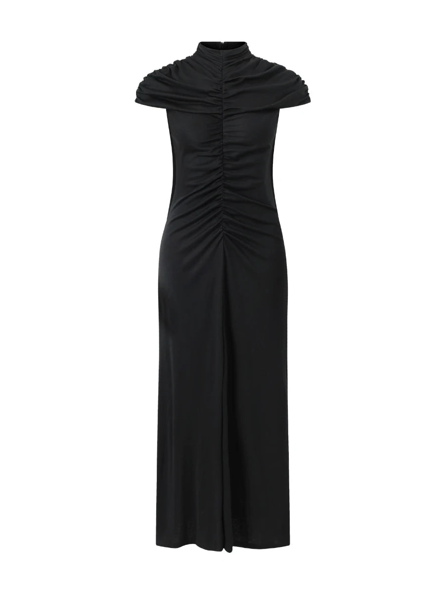 Black evening gown with ruched bodice