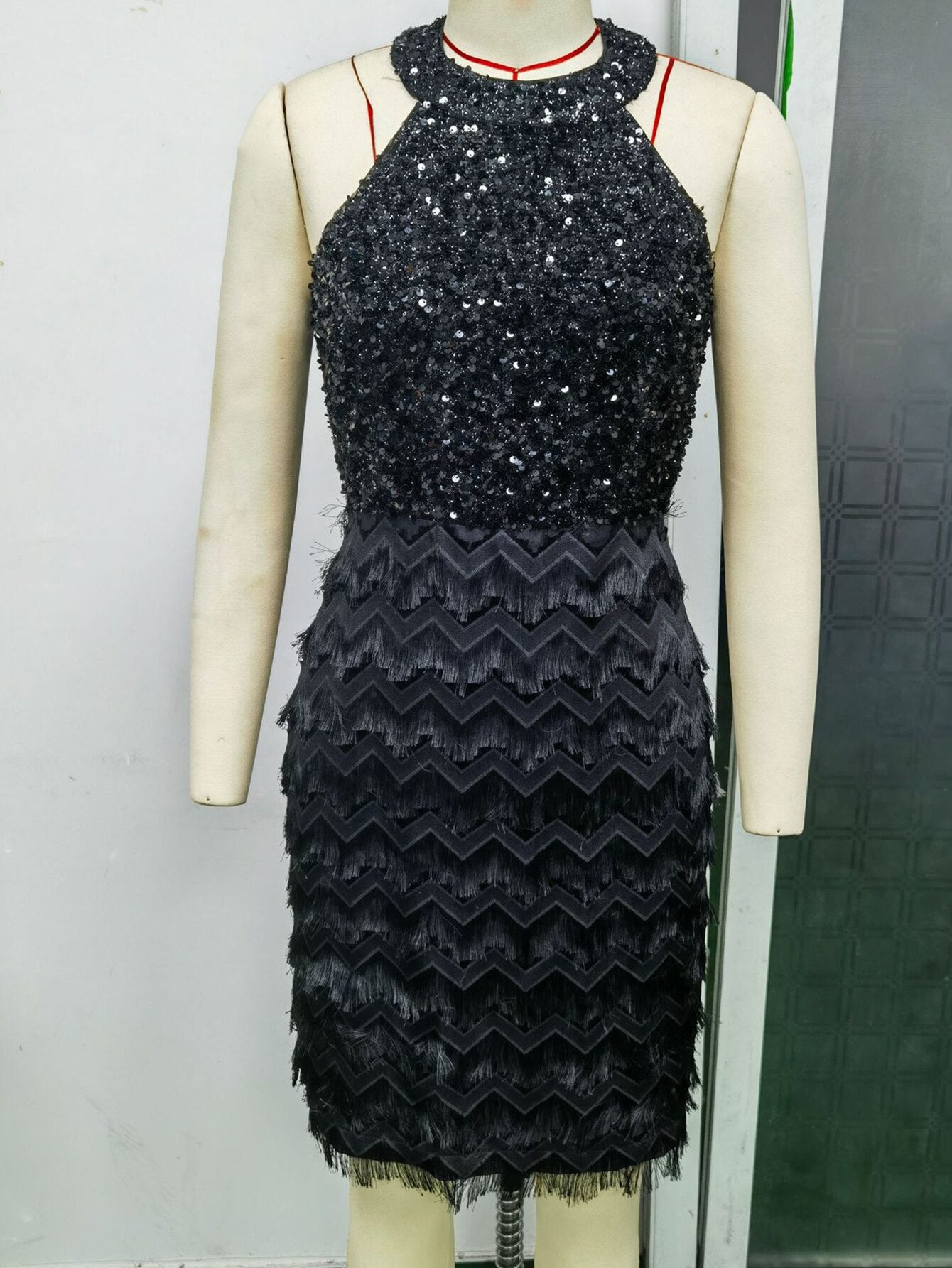 Backless Black Sequin Glitter Bodycon Evening Mini Dress