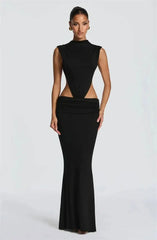 Cutout high neck sleeveless maxi dress