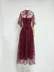 Lace Cape Sleeve Strapless Maxi Dress