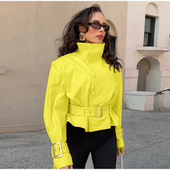 Belted Mock Neck Cropped Jacket