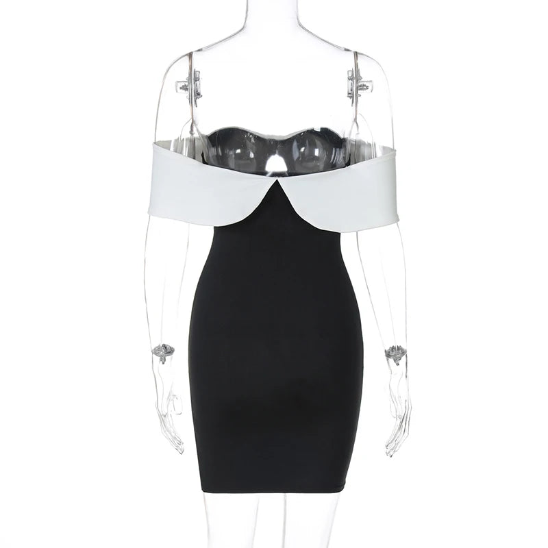 Black and white dress on a mannequin with a white background