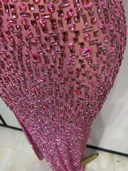 Sleeveless V-Neck Crystal Embellished Bodycon Floor-Length Dress