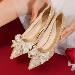 Sweet Bowknot Bling Sequins Pearl Slip-On Pump Shoes