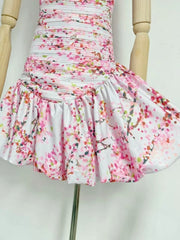 Floral Strapless Ruched Mini Dress