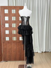 Lace Corset Asymmetrical Tulle Hem Gown