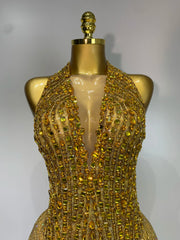Gold Rhinestone Halter Bodysuit