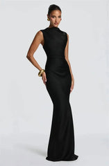Satin High Neck Mermaid Maxi Dress