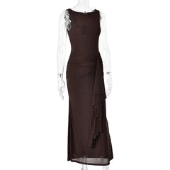 Solid Tank Ruched Waist Maxi Dress