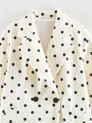 White Polka Dot Lapel Collar Coat