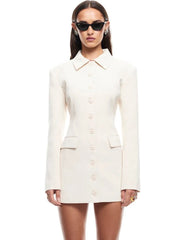 Turn-down Collar Buttons Blazer Mini Dress