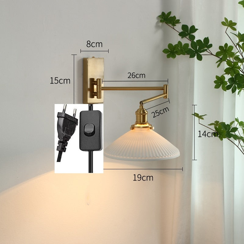 LED Wall Sconce Left Right Rotate Pull Chain Switch Ceramic Light