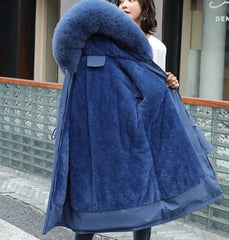 A woman braving the snow in a stylish puffer coat with a plush fur collar. Golden Atelier 3