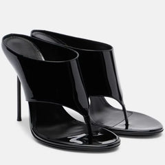 Patent Thong Heeled Mules