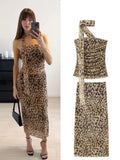 Leopard Print Halterneck Tube Top and A-Line Long Skirt Set