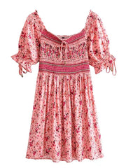 Floral Print Smocked Empire Waist Mini Dress