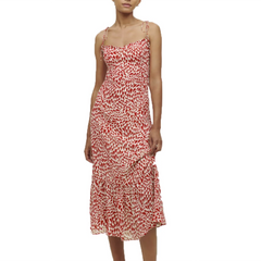 Red and white patterned dress on a white background