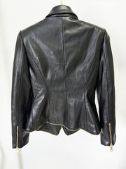 Faux Leather Gold Zipper Double Breasted Blazer