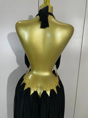 Gold Trim Halter Neck Maxi Dress