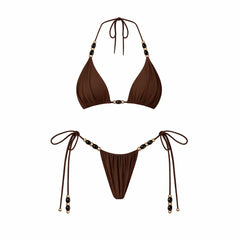 Embellished Bikini and Ruched Skirt Swimwear Set