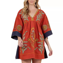 Floral Embroidered V-Neck Mini Dress