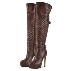 Quilted Over The Knee High Heel Boots
