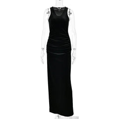 Black Velvet Tank U-Neck Maxi Dress