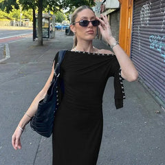 One Shoulder Hook Detail Neckline Maxi Dress