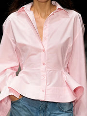 Pink peplum button shirt