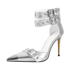 Pointed Toe Buckle Ankle Strap Heels